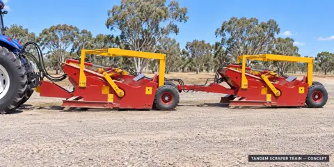 Tandem tractor scraper train — application concept