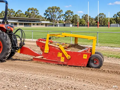 Red and yellow tractor scraper at oval — application concept