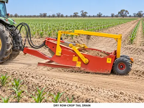 Tractor Scraper Grading a Dry Crop-Row Drain — application concept