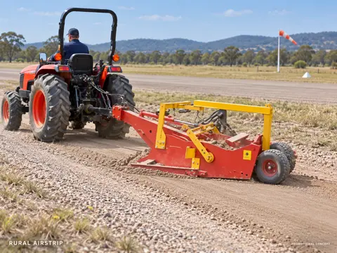 Red Scraper Grading a Rural Airstrip — application concept