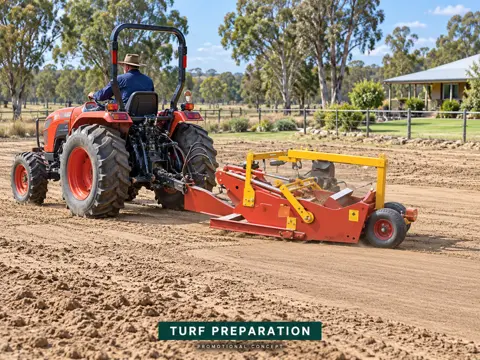 Tractor and scraper preparing a homestead lawn — application concept