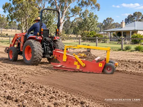 Compact tractor grading farm lawn — application concept