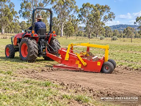 Tractor scraper prepares farm for mowing — application concept