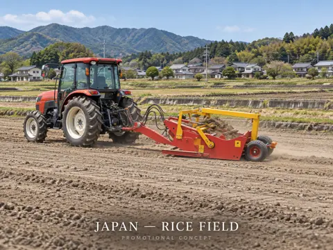 Japanese Rice Field Tractor Levelling — application concept