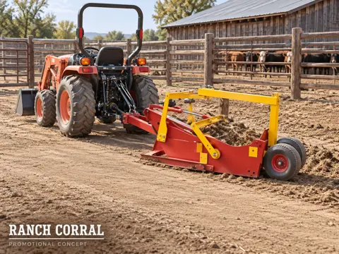 Compact tractor cleaning the ranch corral — application concept