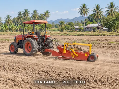 Thai rice field tractor leveling — application concept